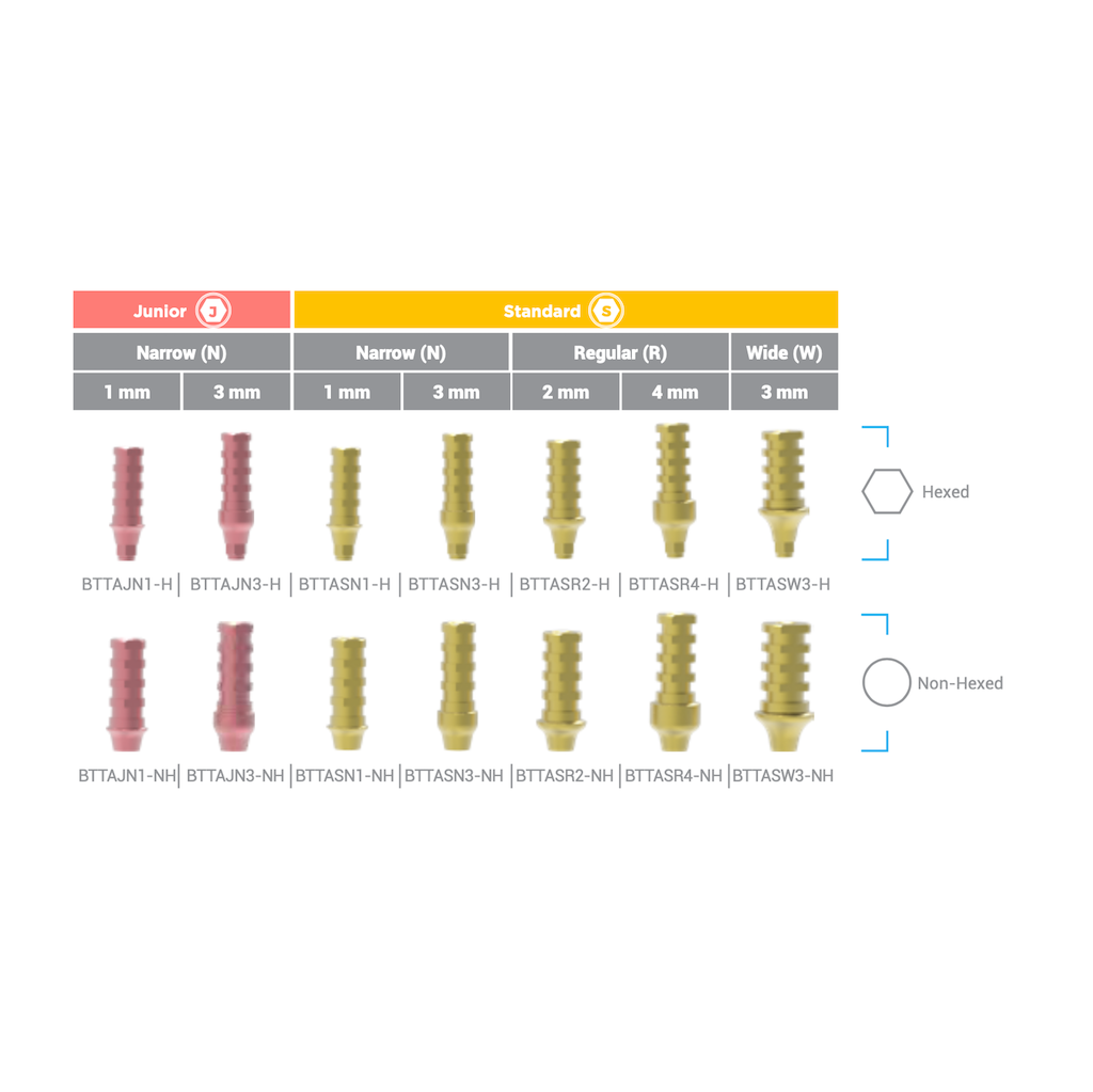 Temporary Abutment Titanium Junior Narrow Hexed 1 mm BioInfinity - BTTAJN1-H